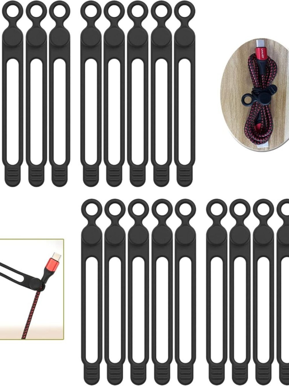 Silicone Cable Ties, Reusable Cable Management Organizer, Cord Tie Multipurpose